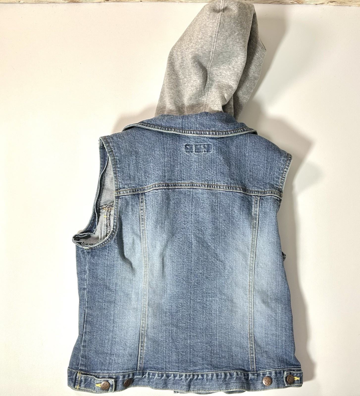 PLUGG Hooded Sweatshirt / Denim Layer Vest Size L Vintage Button Zip