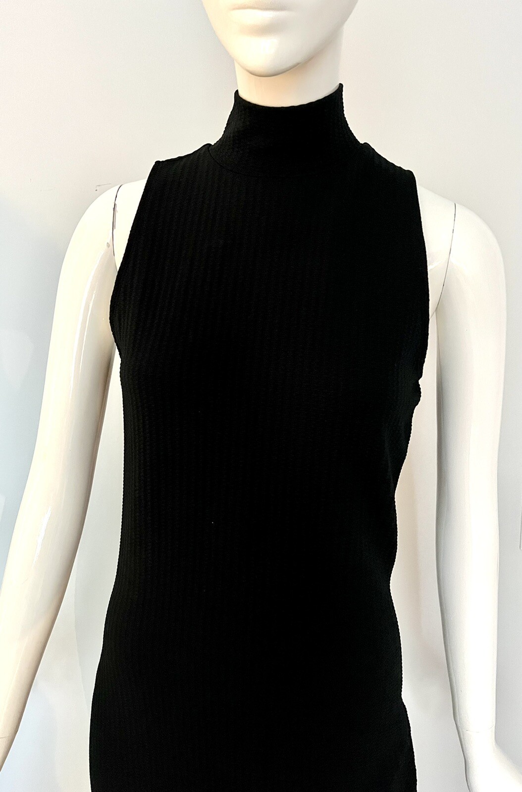 Versace Jeans Couture Ponte mock Neck Sleeveless Black dress, rare 1990s LBD