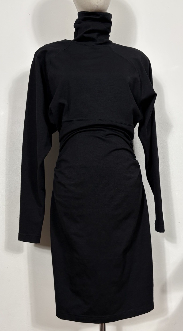 Vtg EMANUEL UNGARO Turtleneck Long Sleeve Black Dress Bodycon Women&rsquo;s Medium
