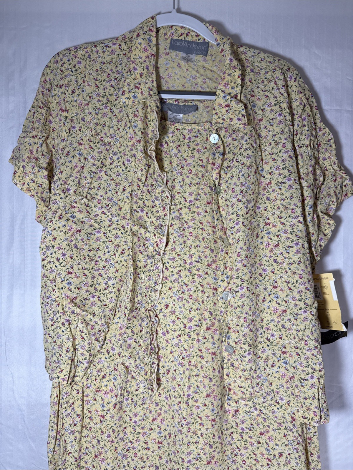Vintage 80s Carol Anderson Yellow Floral TOP AND DRESS Made in USA NEW XL 2i