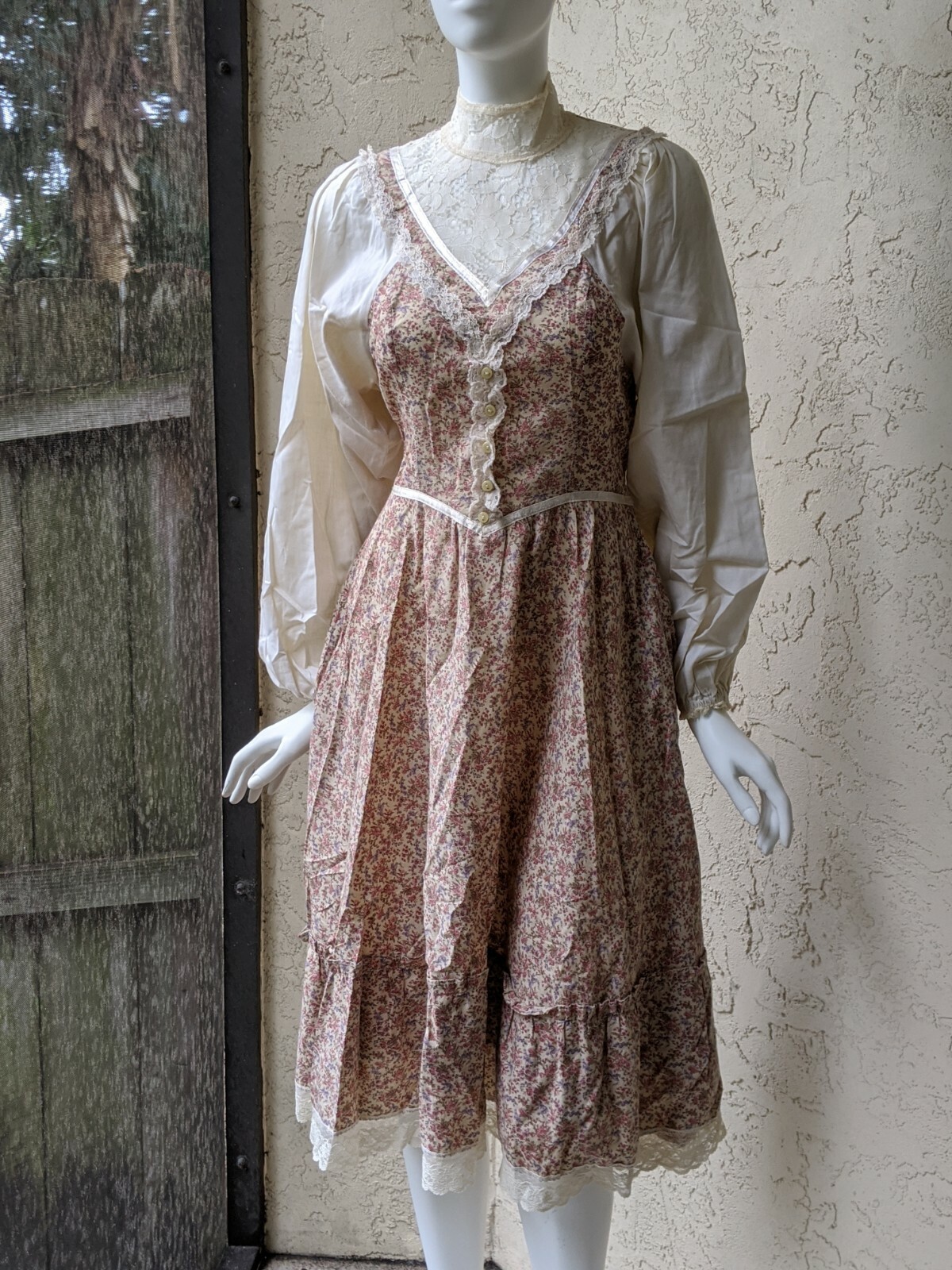 Vintage Gunne Sax Boho Prairie Dress Calico Floral Peasant Sleeve Size 5 Small