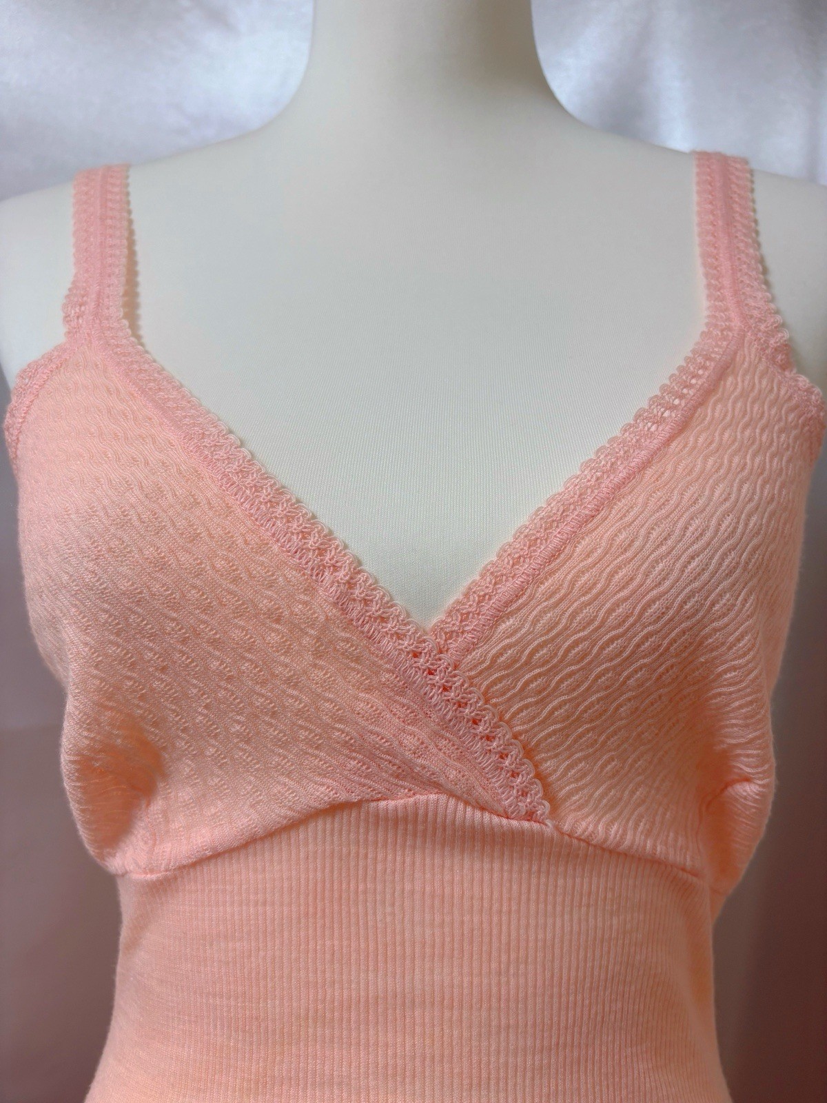 Vintage 1970s 1980s Italy mamabu Wool knit Camisole Top Pink Lace Romantic Boho