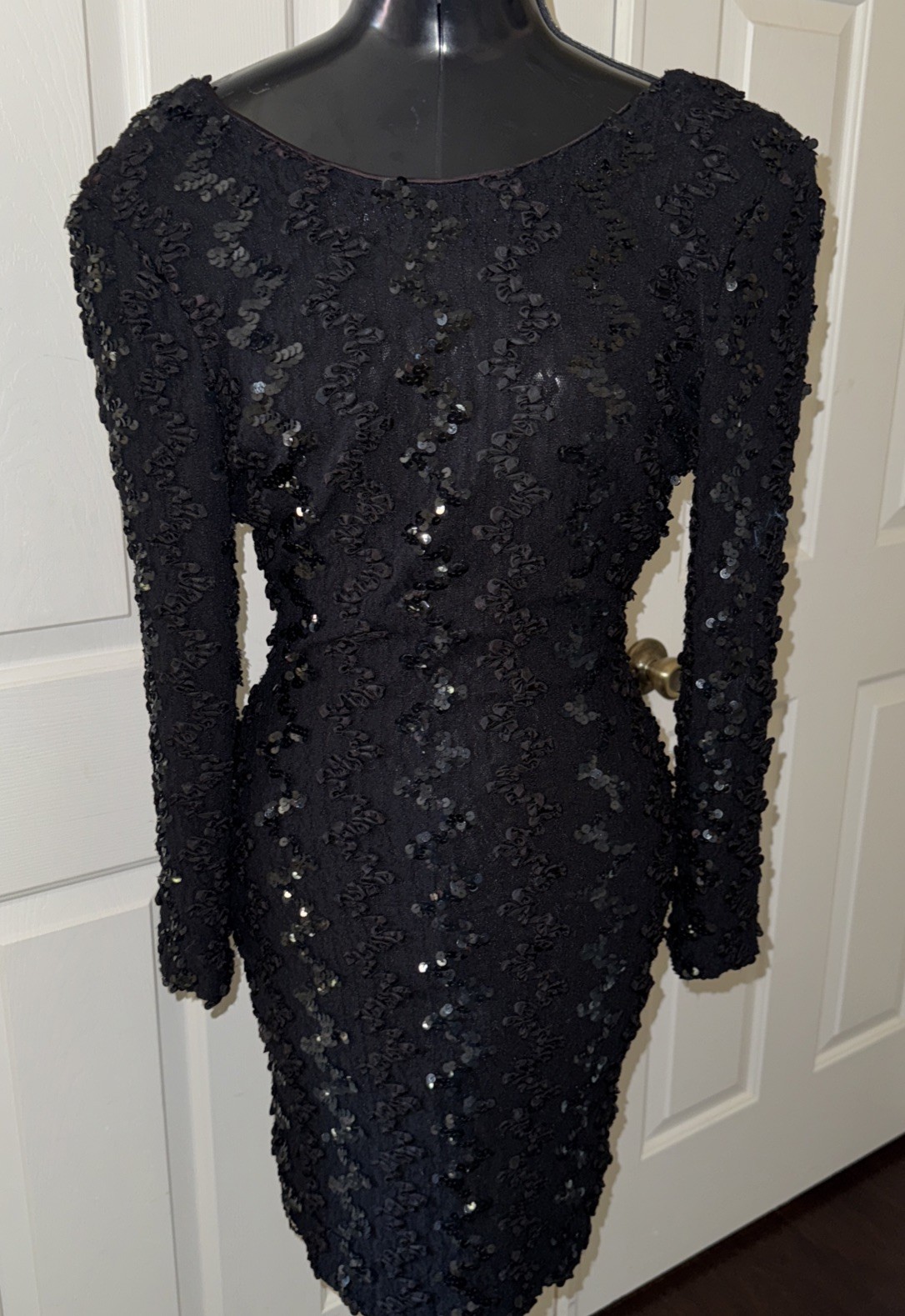 Vintage A La Carte California Stretch Body Con Ribbon Lace Sequin Black Dress S