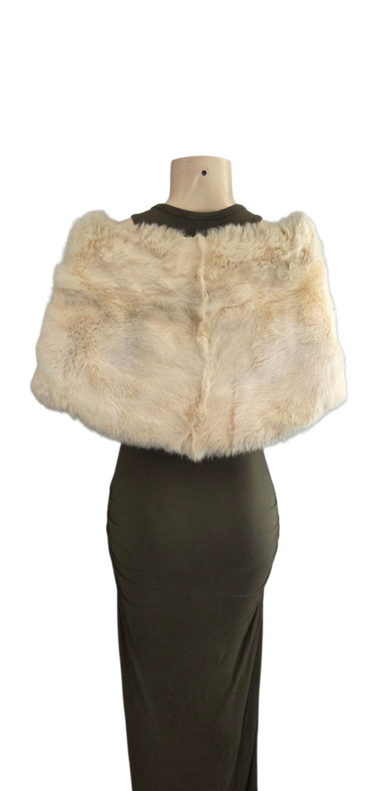 Vintage 1960s Ivory Genuine Fur Stole Satin Lined Bridal Evening Wrap Capelet