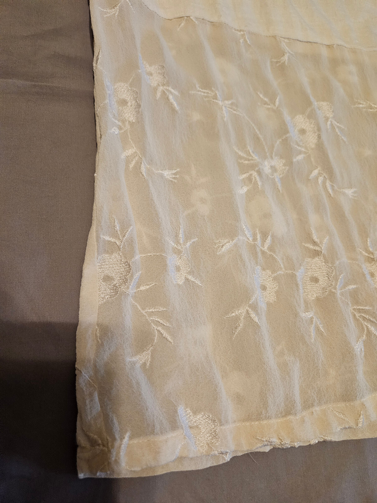 Tunic Robe Dress Full Length Off White Cotton Bottom Silk Embroidered. Medium