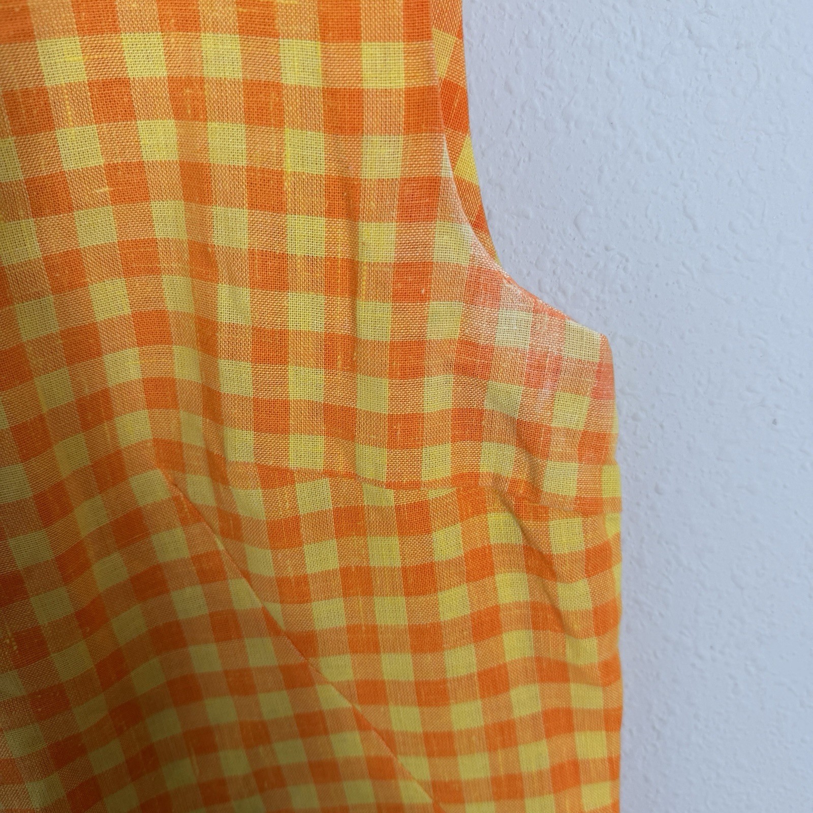 Vintage 1960s Mod Orange Checkered Shift Dress Women’s Size M/L