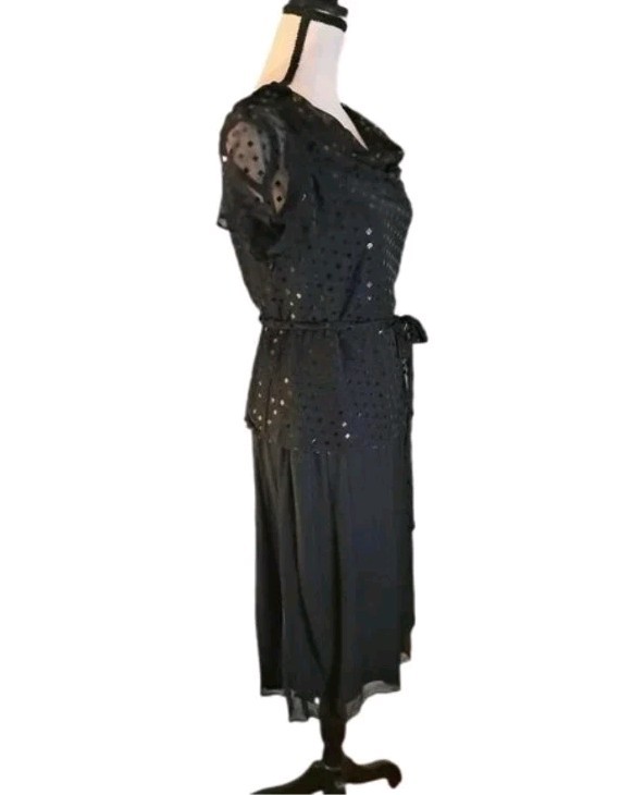 Vintage 70s 80s Another Thyme Black Sequin Cocktail Wedding Party Dress Sz 6
