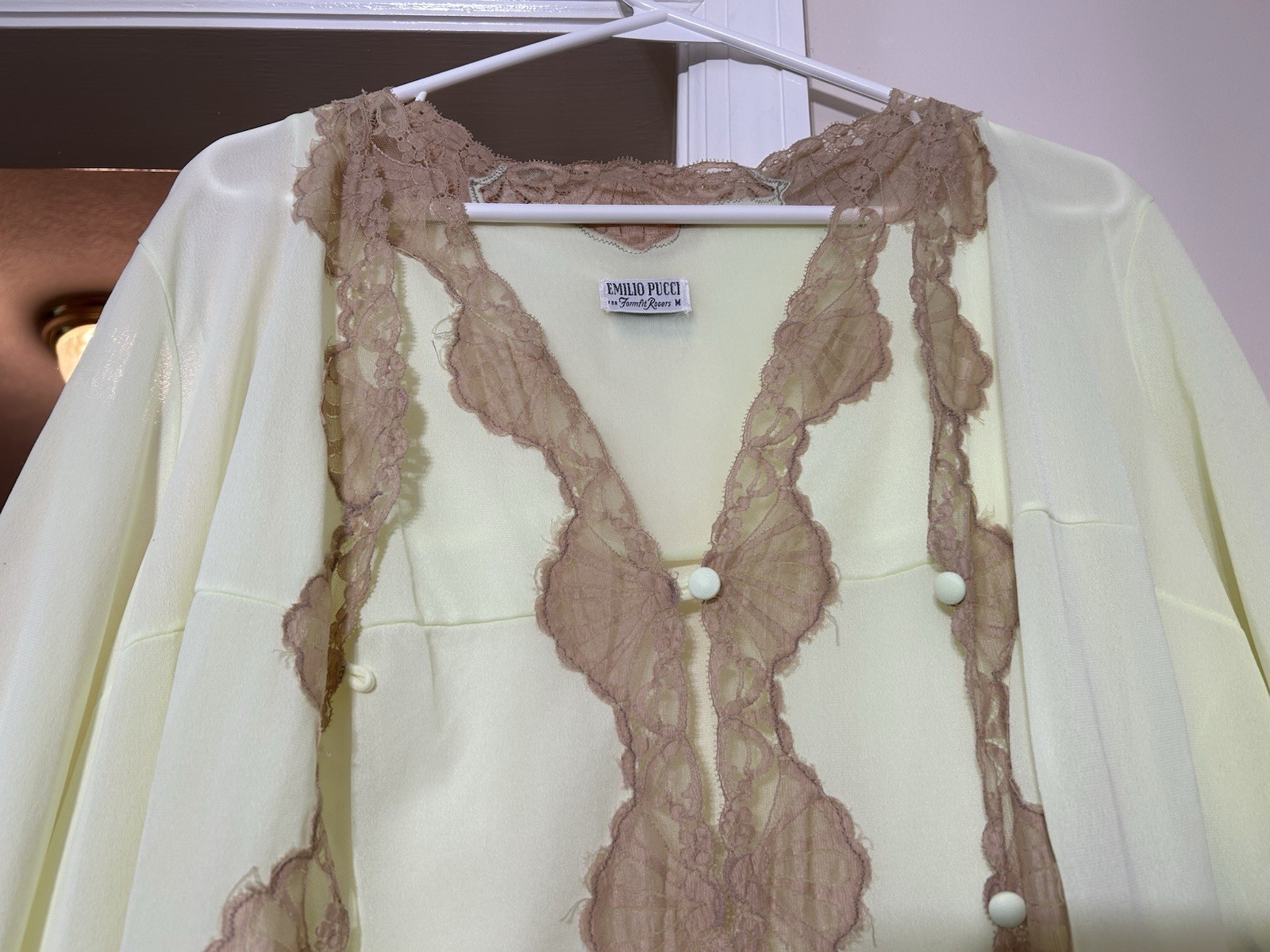 Vintage Emilio Pucci Formfit Rogers Nightgown Robe Lingerie Lace Detail Ivory