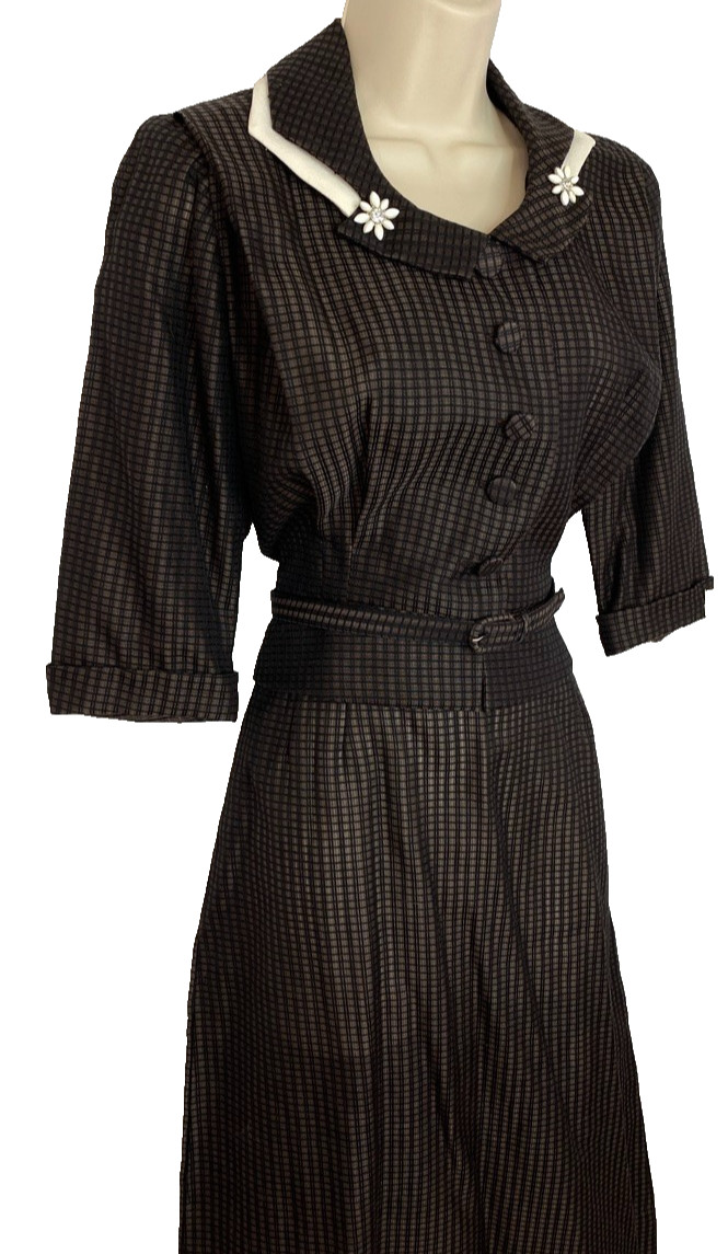 Vintage 1950s black gray suit dress set midi skirt peplum jacket top semi sheer