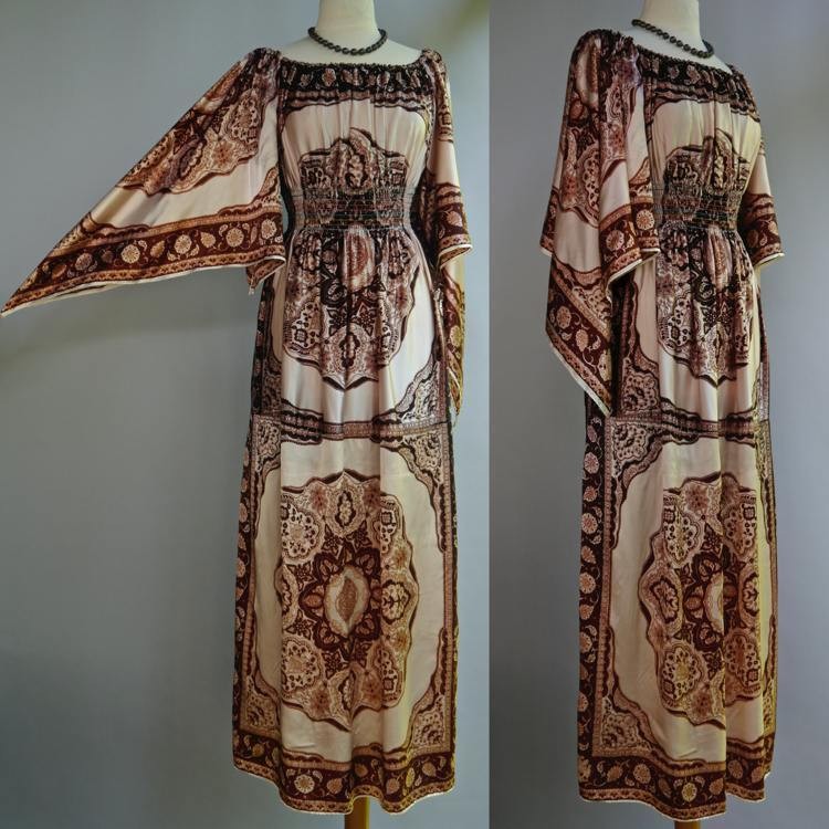 VTG 60s 70s David Edden Silky Scarf Dress Hand Rolled Edges Hippie Festival S/M