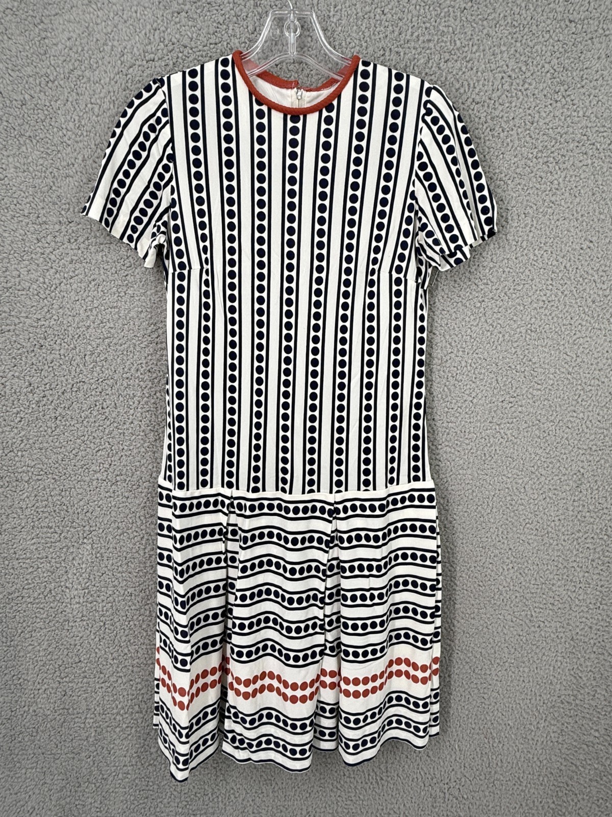 Vintage L’Aiglon Dress Mod Polka Dot Small Drop Waist Red Contrast Modest