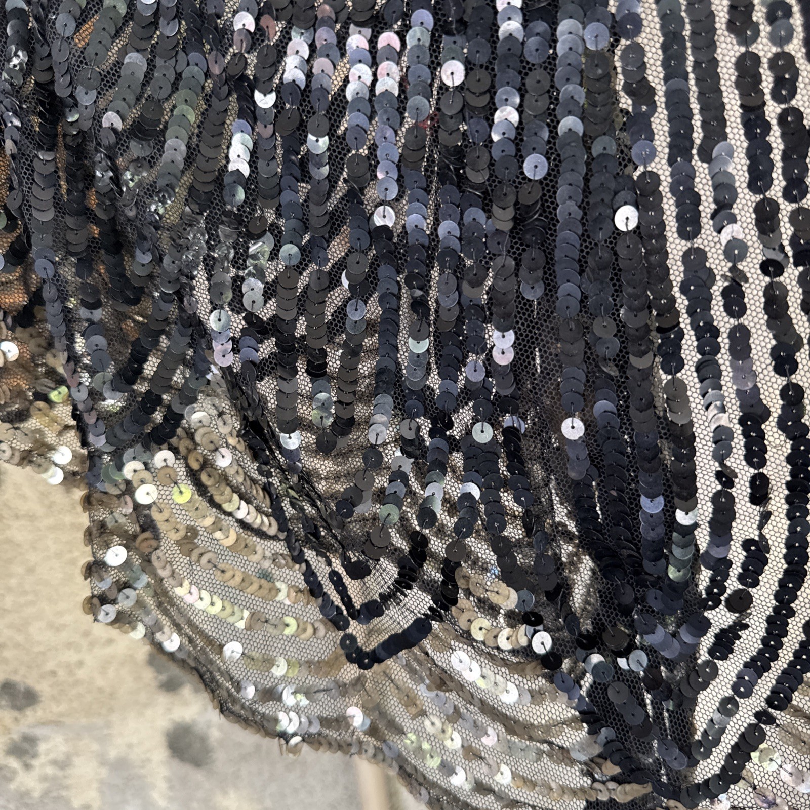 Vintage 1930s Black & Silver Sequin On Net Scalloped Cape Art Deco Dress Top