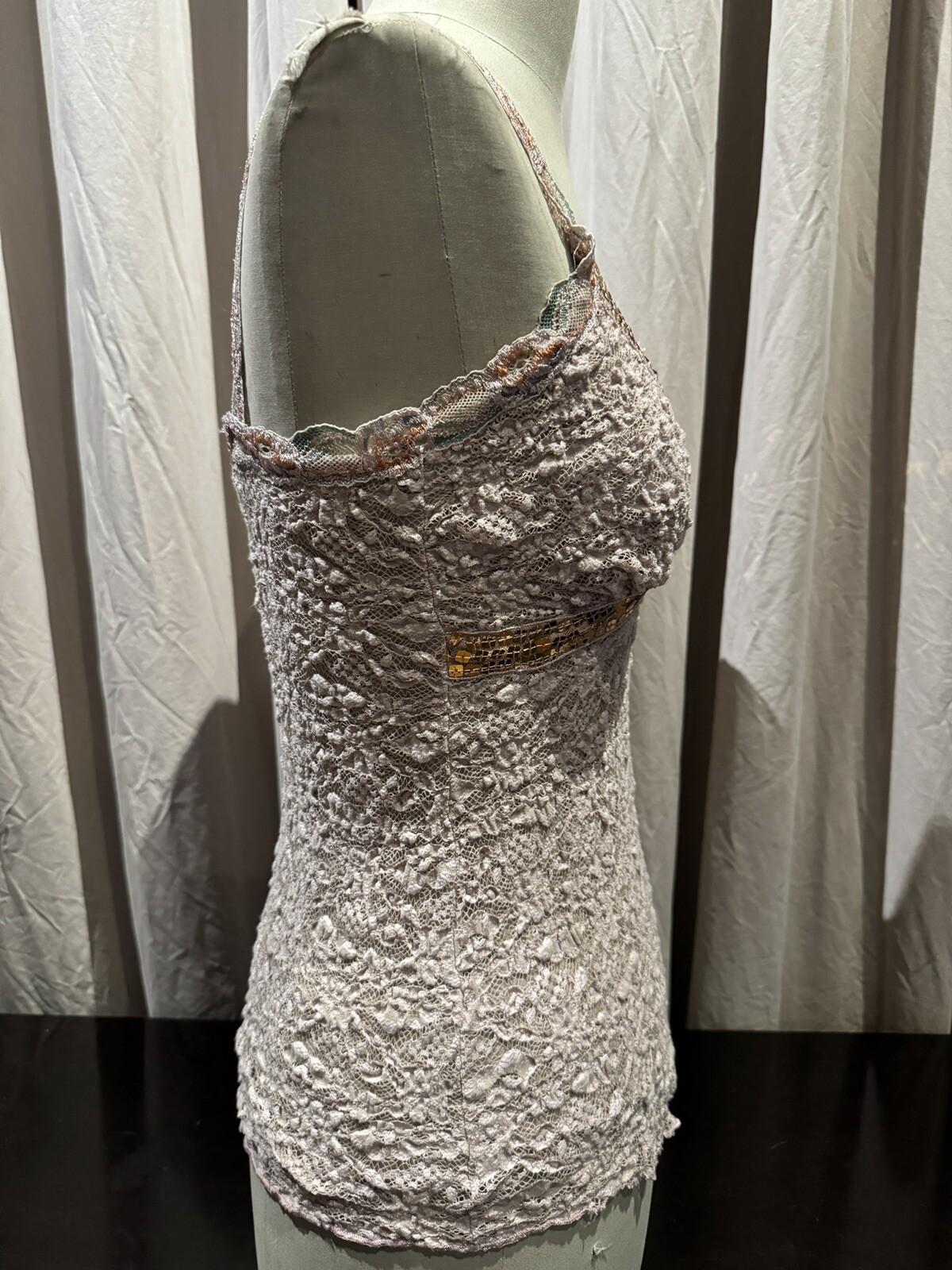 Vintage Ann Ferriday Stock Pucker Stretch Lace And Sequin Cami M