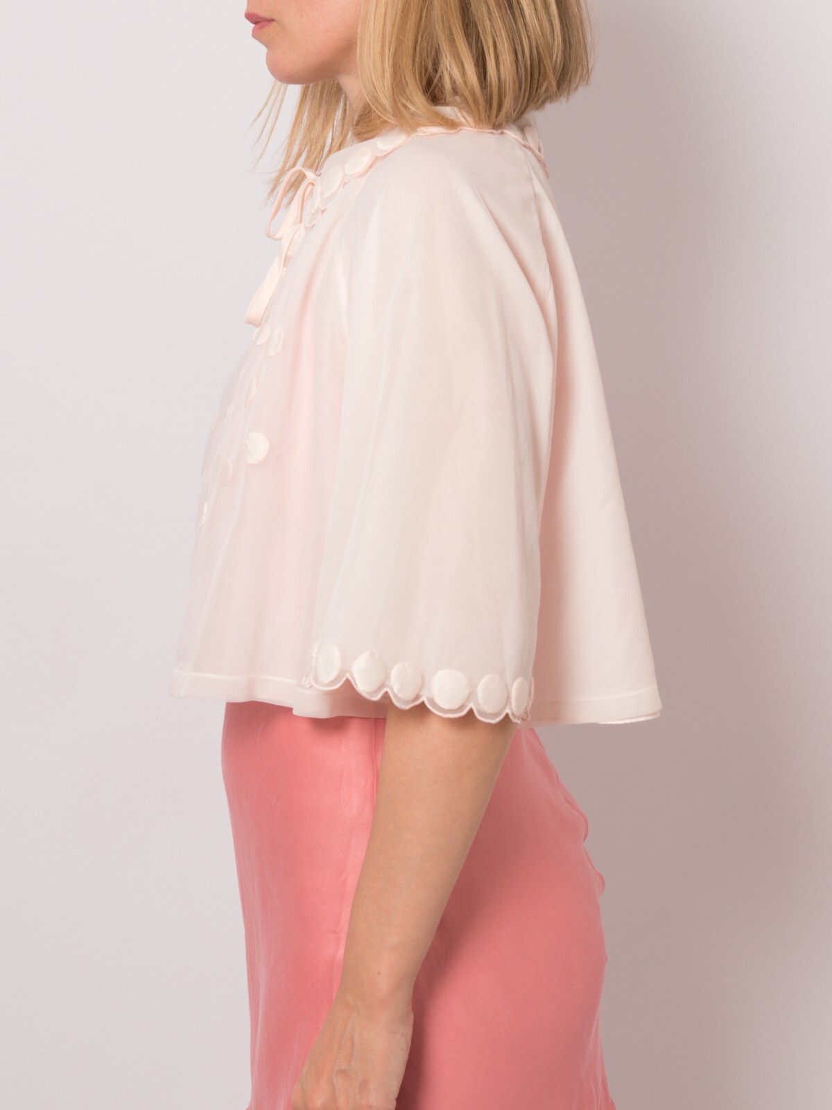 Sheer Bed Jacket Nylon Vintage Pink Double Layer S/M Size by Hattie Carnegie