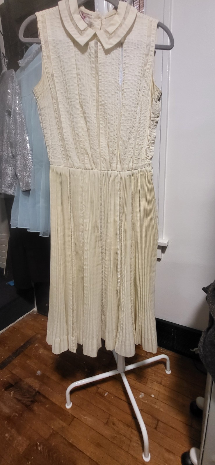 Vintage 1950&rsquo;s Carlye Ivory Cream Micro Pintuck & Lace Panels-Fit & Flared Dress