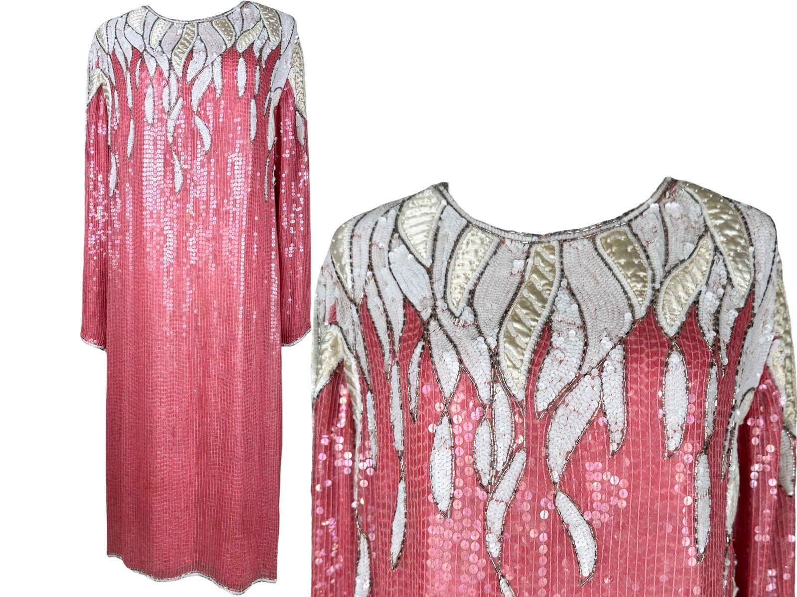 Vintage Pink Silk Beaded Judith Ann Cocktail Dress, Beaded Evening Chemise