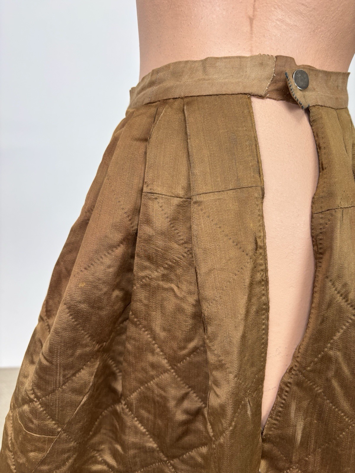 Antique 1890s Victorian Copper Brown Silk Quilted Winter Skirt Pioneerwear AS IS