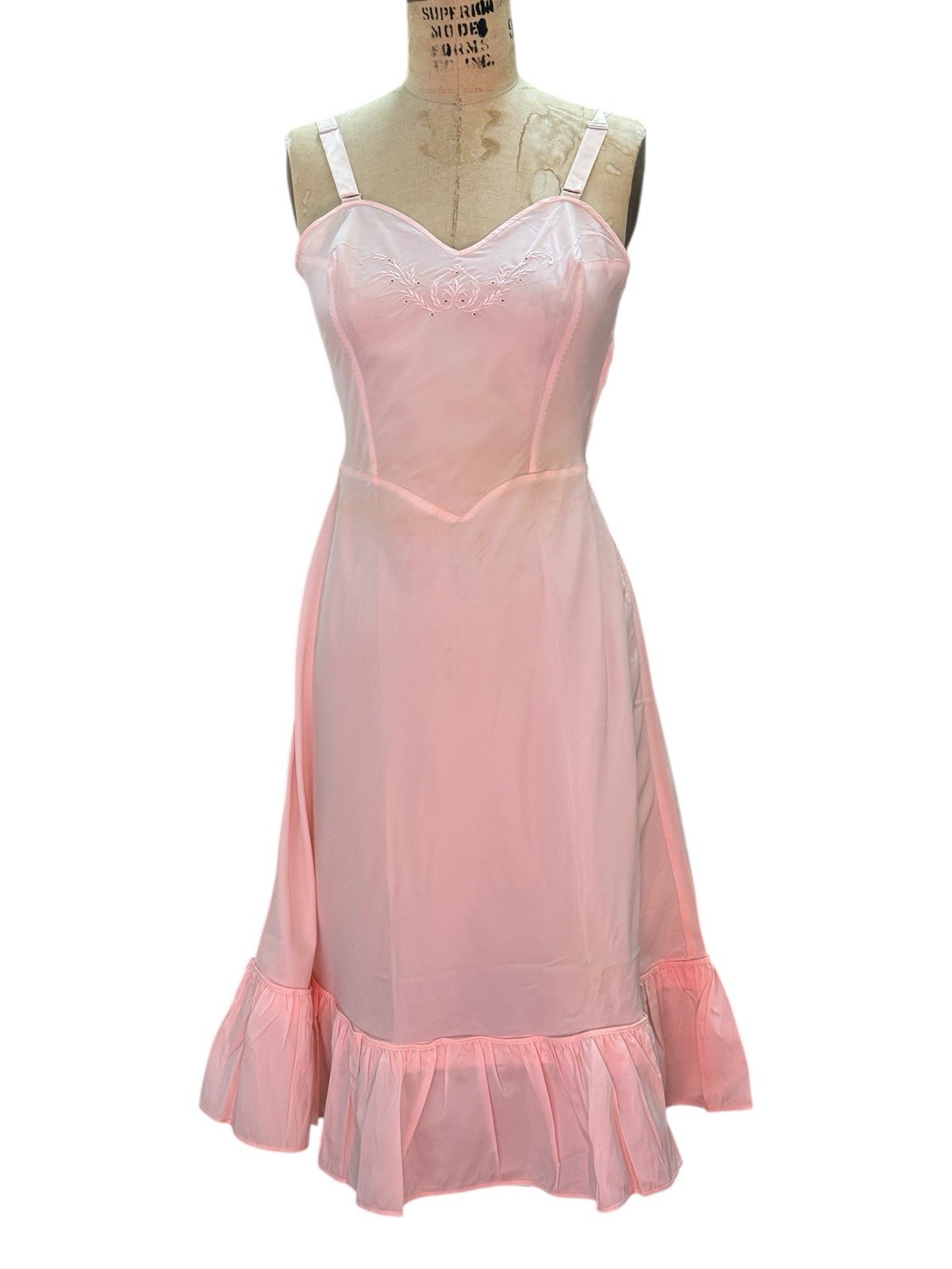 Vtg 50s Barbizon Slip Nightgown Dress USA Pink Orlon Zipper Pink Sz Small