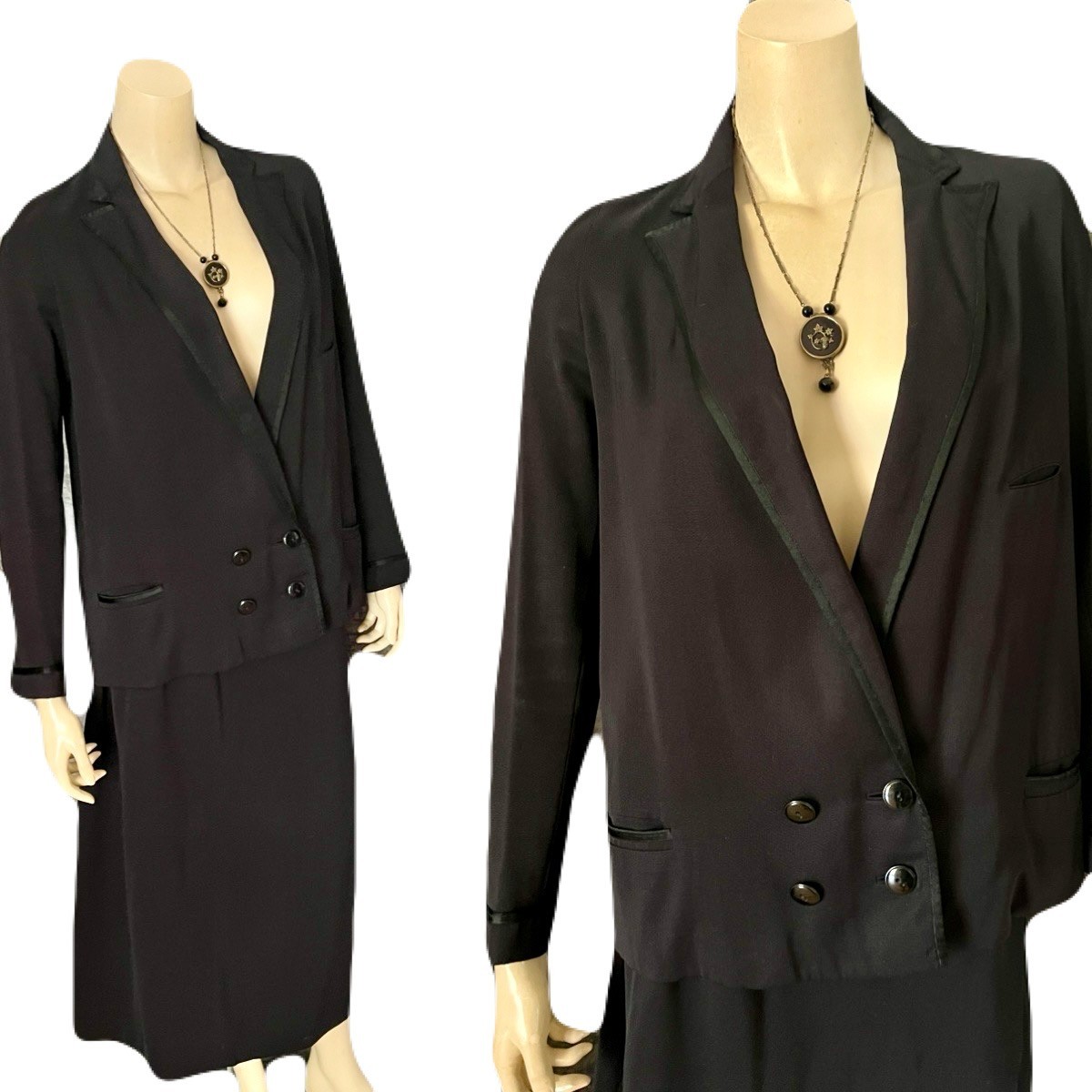 Edwardian, Late Teens Early 1920s Black Gabardine Walking Suit, Rare M-L Size