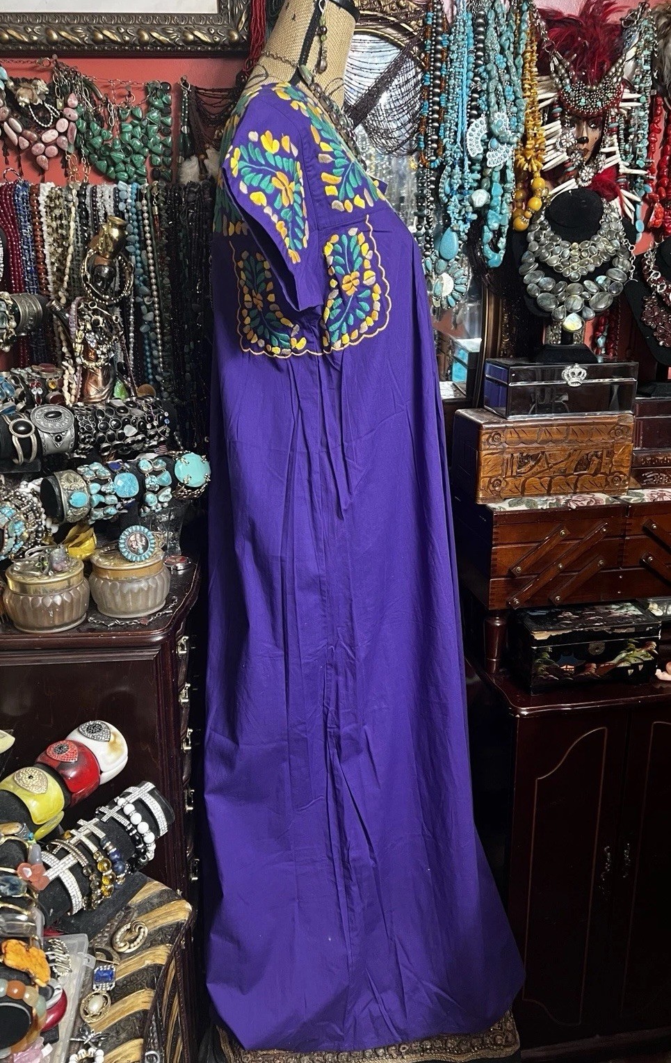 Beautiful Mexican Oaxacan Deep Purple With Multi Colored Embroidery M/L
