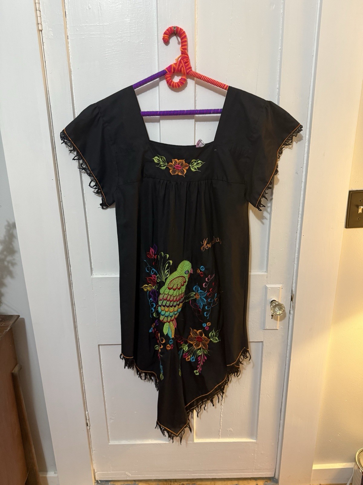 Vintage 1970s “Honduras” Embroidered Square Neck Dress