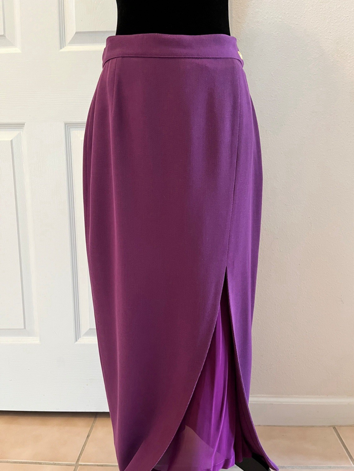 Vintage GIANNI VERSACE VERSUS Purple Long Wool Skirt with Front Slit