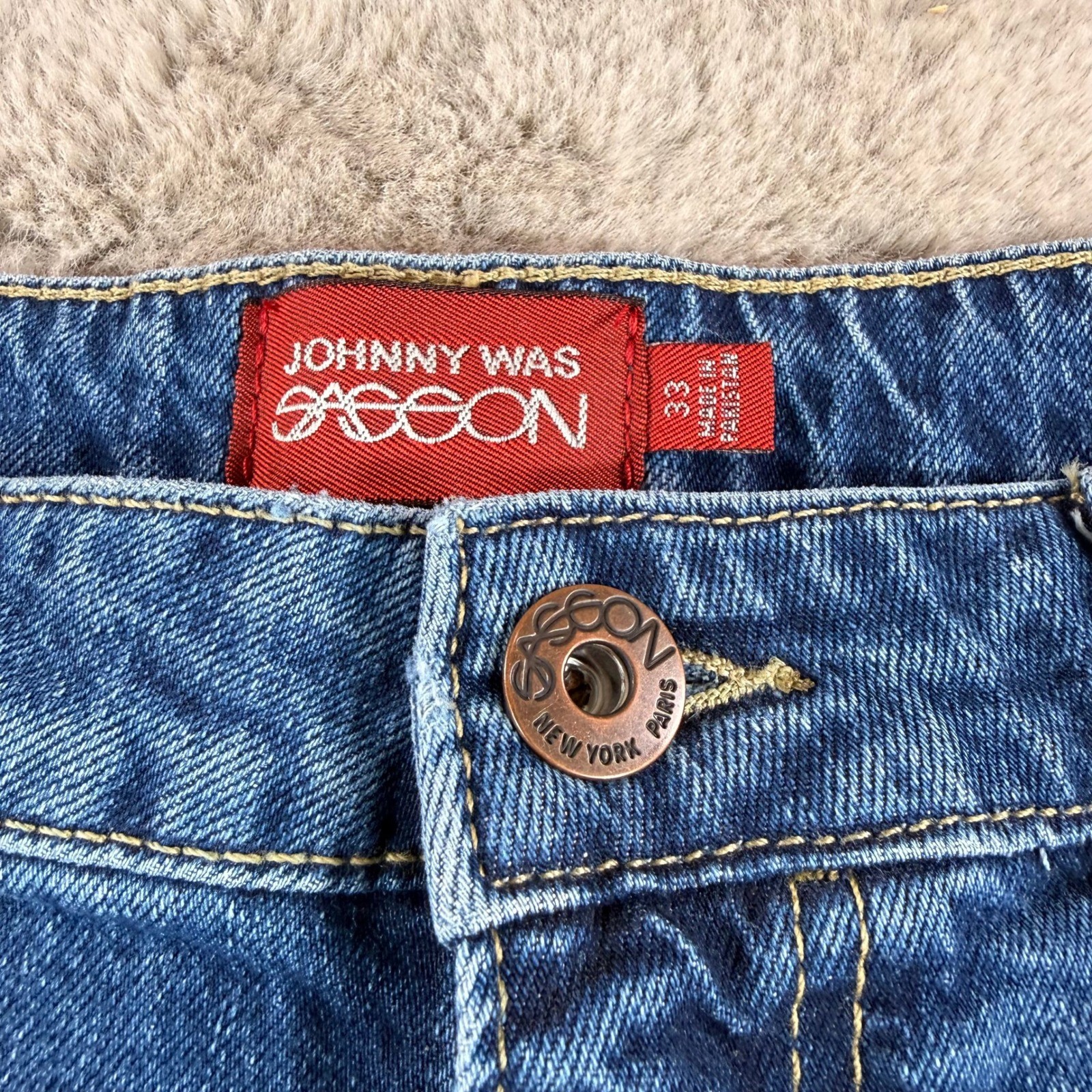 NWT Johnny Was Jaxon Lumiere Wide Leg Jeans Vintage Blue Pocket Size 33 $198