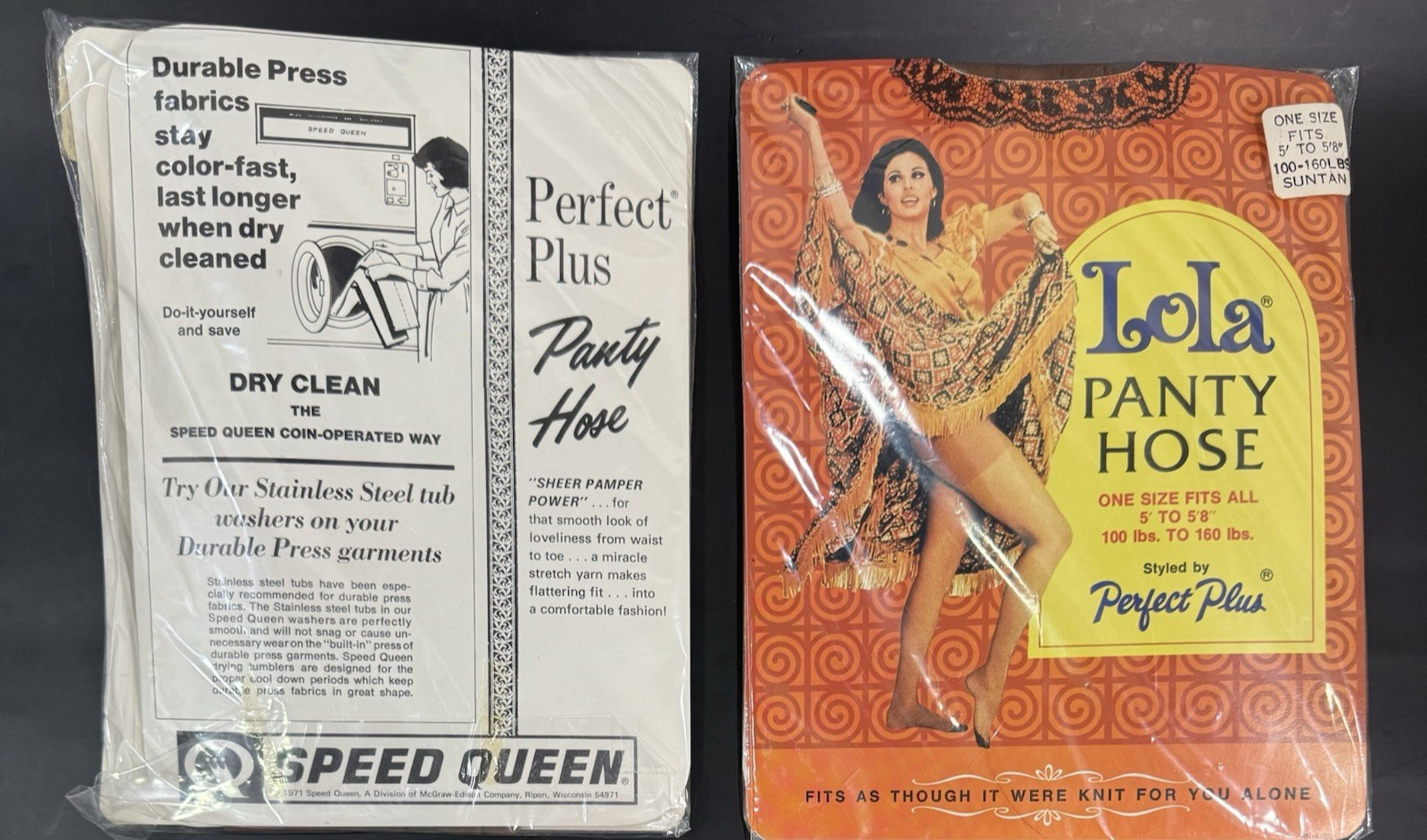 Vintage 1971 Lola Panty Hose Suntan Lot 2 NOS Mod Retro Hosiery 5&prime;-5&rsquo;8 100-160lb