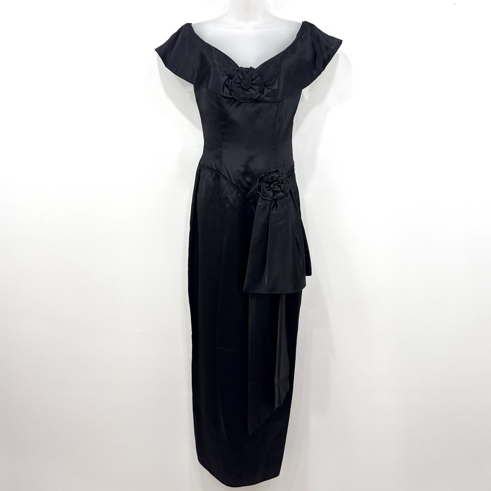 VTG Lizette Creations Dress 10 Black Dark Romantic Basque Waist Rosette Gala