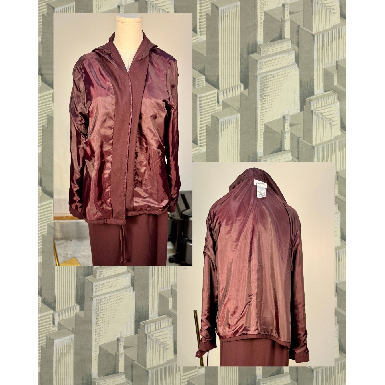 Vintage 90s Jacqueline Ferrar Raisin Athleisure Hoodie and Pencil Skirt Set 12