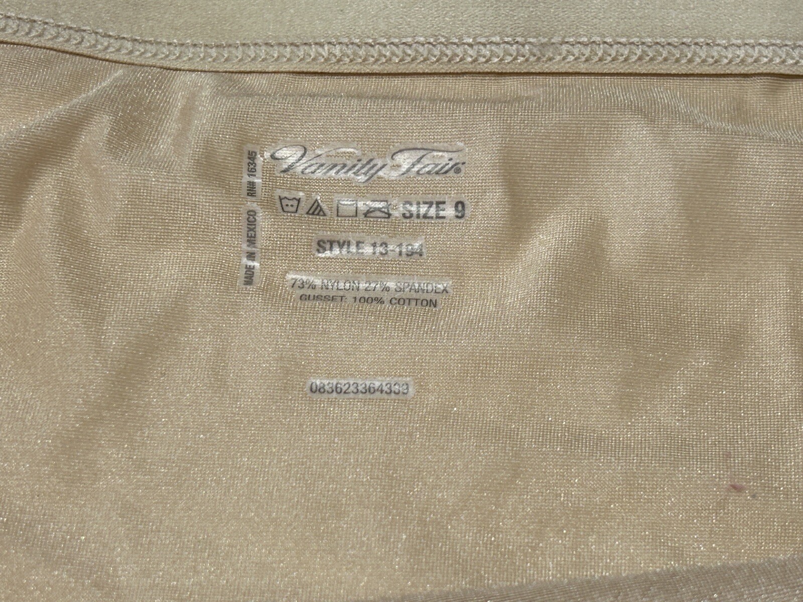 Vtg VANITY FAIR 13194 Comfort Essentials Satin Hi-Cut 9 Beige Brief Panties #160