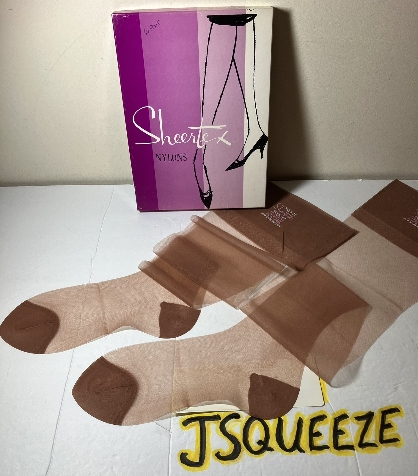 1960s SHEERTEX SELECT Garter RHT Nylon Stockings 5 PAIR’S BLUSH Glamour-RARE NOS