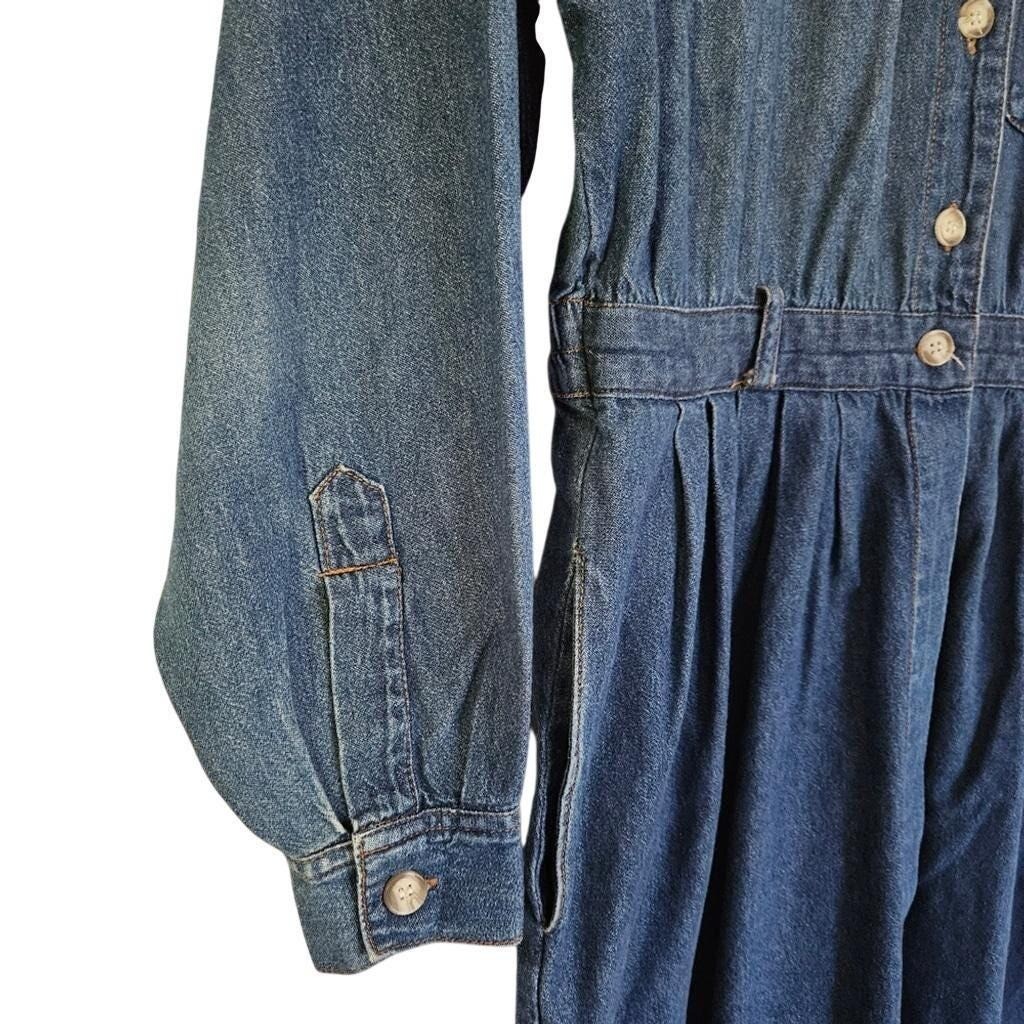 Vintage Nancy G Long Sleeve Denim Cinched Waist Midi Shirtdress 11 Medium