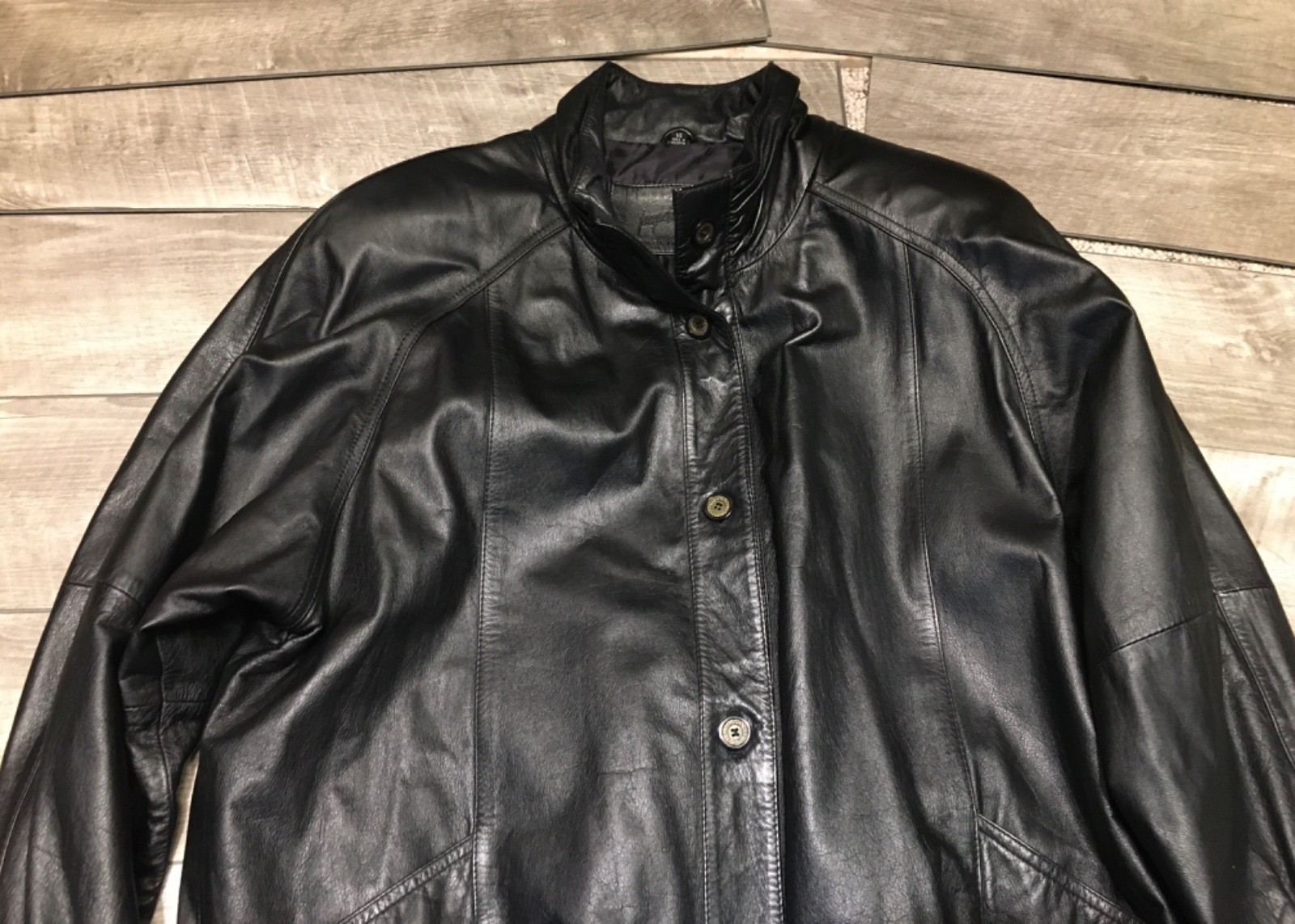 Womens Jacqueline Ferrar Riding Leather Bomber Button Front Coat Jacket Size 14