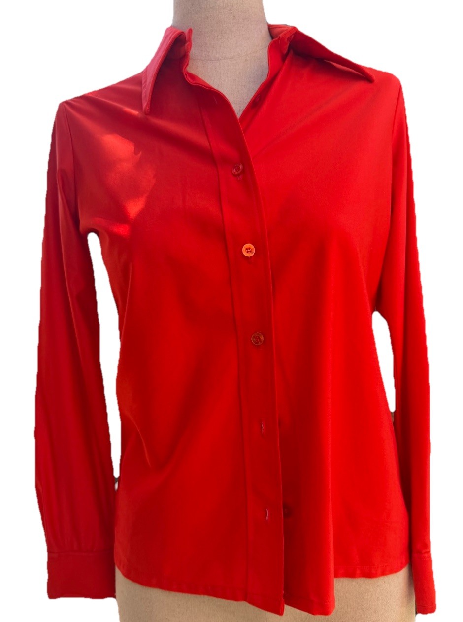 VTG 70’s Alice Stuart For David Logan Tomato Red LS Solid Dagger Collar SZ 10
