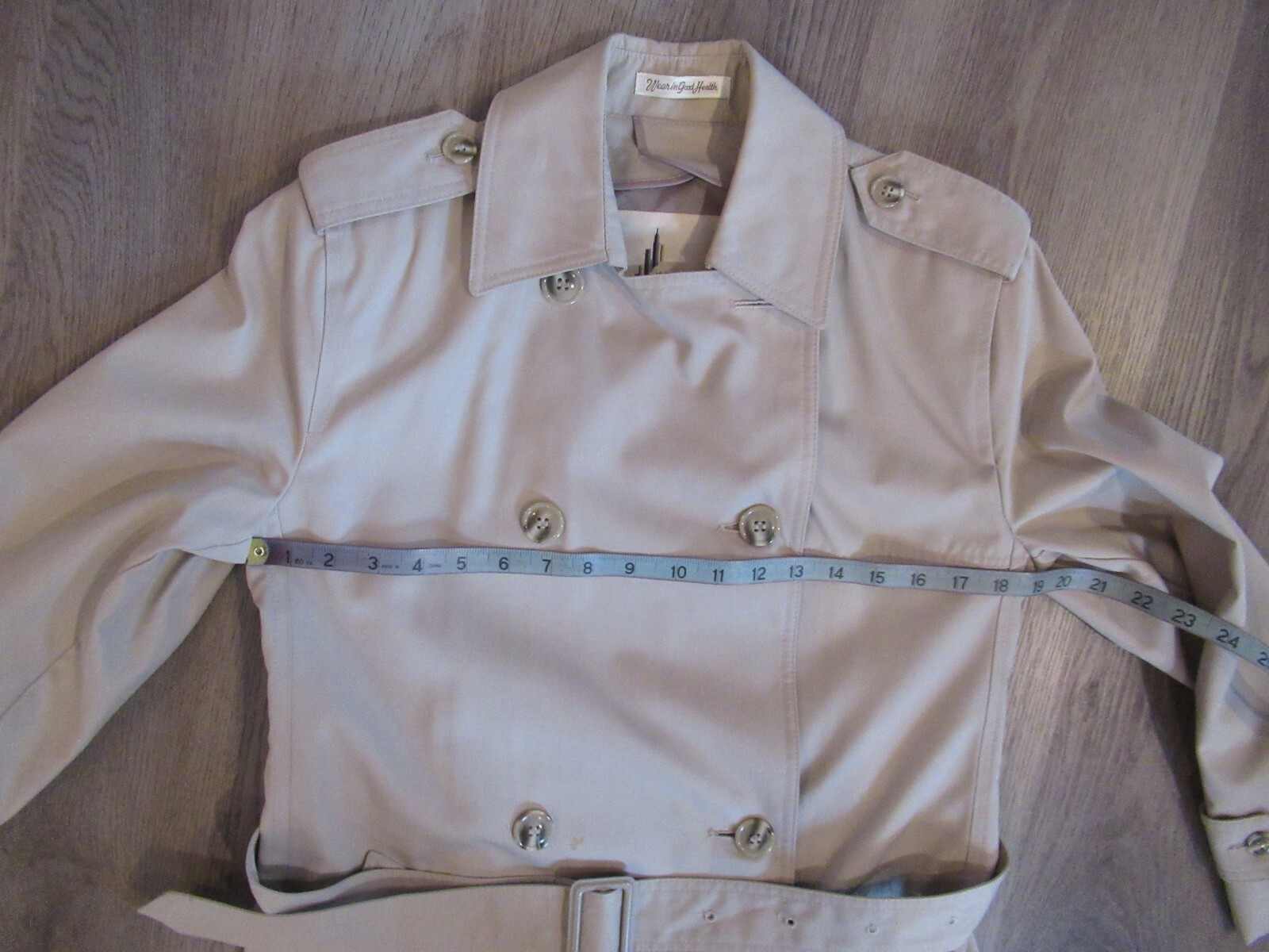 Vintage Misty Harbor Khaki Beige Double Breasted Collared Long Jacket Rain Coat