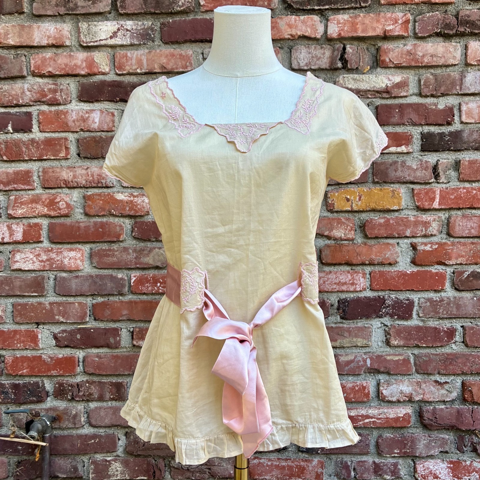 Vintage Style Embroidered Top with Ribbon Sash Size 2