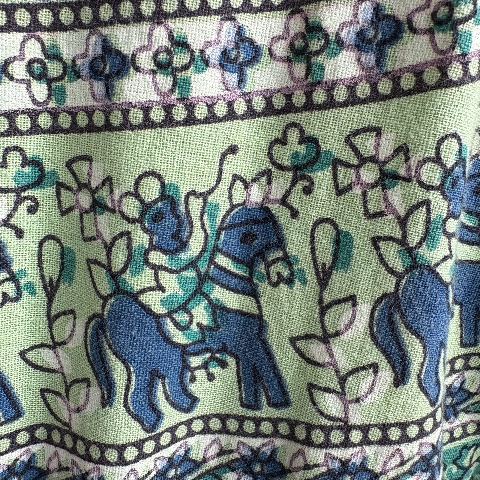Vintage 1970’s Elephant, Donkey & Floral Cotton Block Print Sun Dress India S/M