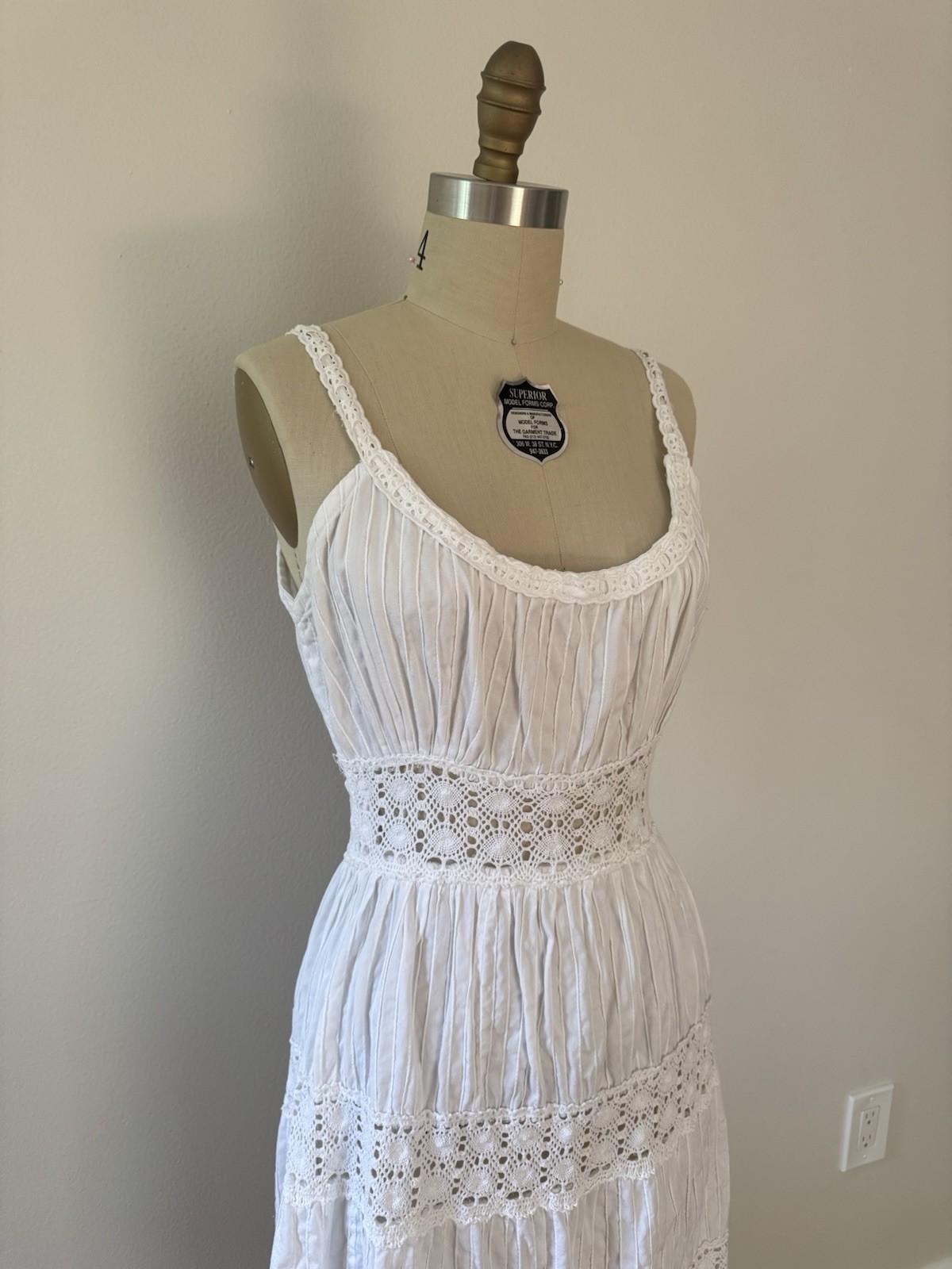 Vtg 70s White Cotton Crochet Sundress Prairie Dress Cottagecore Boho Bridal