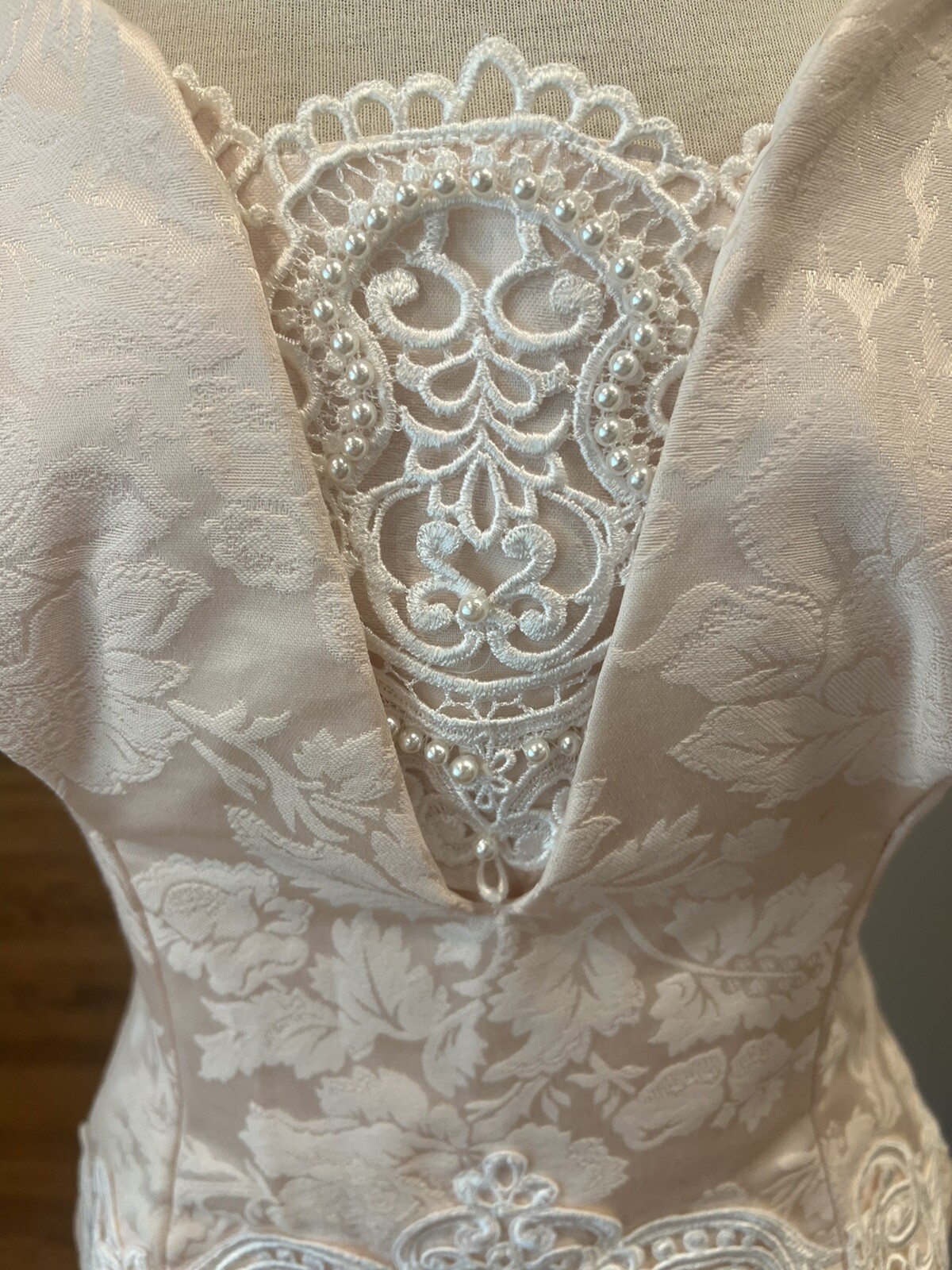 Vintage Scott McClintock Formal Cocktail Midi Dress Sz 10 Pink Lace Pearls