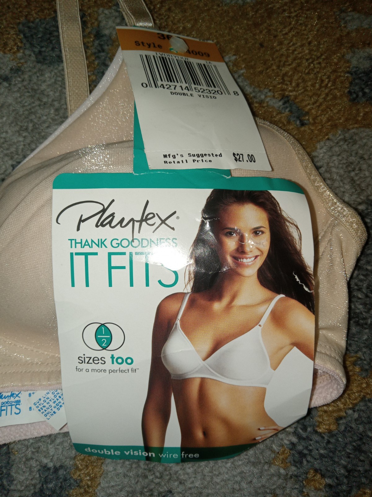 Vintage Playtex Double Vision 4009 Bra 36A Wireless Lined Ivory NOS *FLAW*