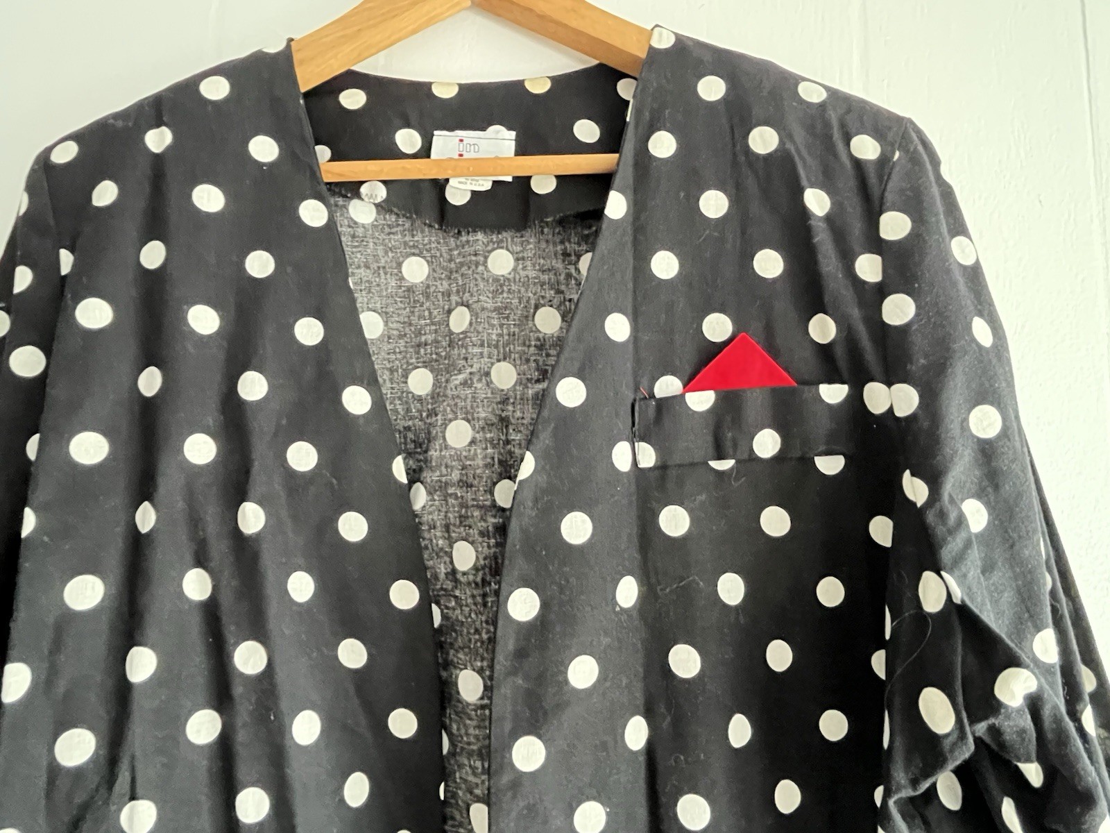 In Cinq Womens 80s Blazer Jacket Open Lightweight Black Polka Dot 46” Bust Max
