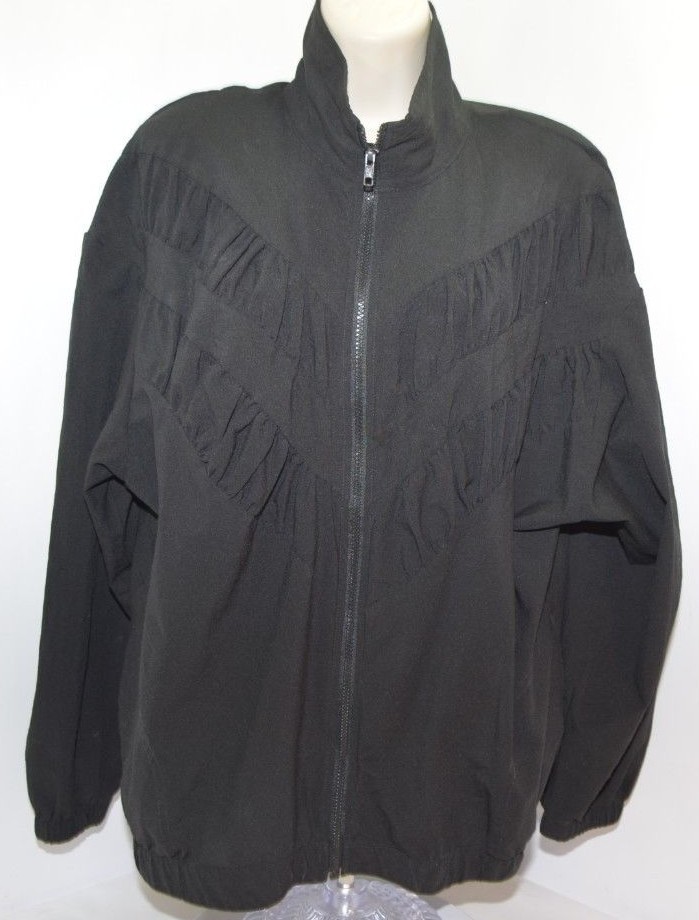 VTG Teddi Sports 80&rsquo;s Black Ruched Zip Up Activewear Jacket Womens M USA Made