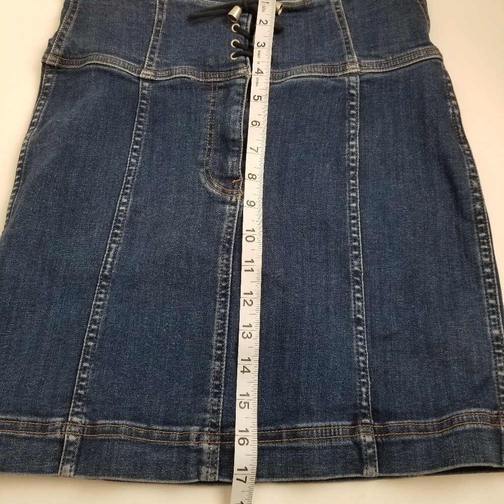 Free People Lace Up Denim Mini Skirt Blue Stretch Size 4 Boho Western