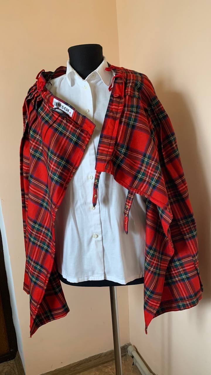 Vintage HIRSCH Scottish Kilt Skirt Pure New Wool Red Tartan Plaid Pleated EU 38