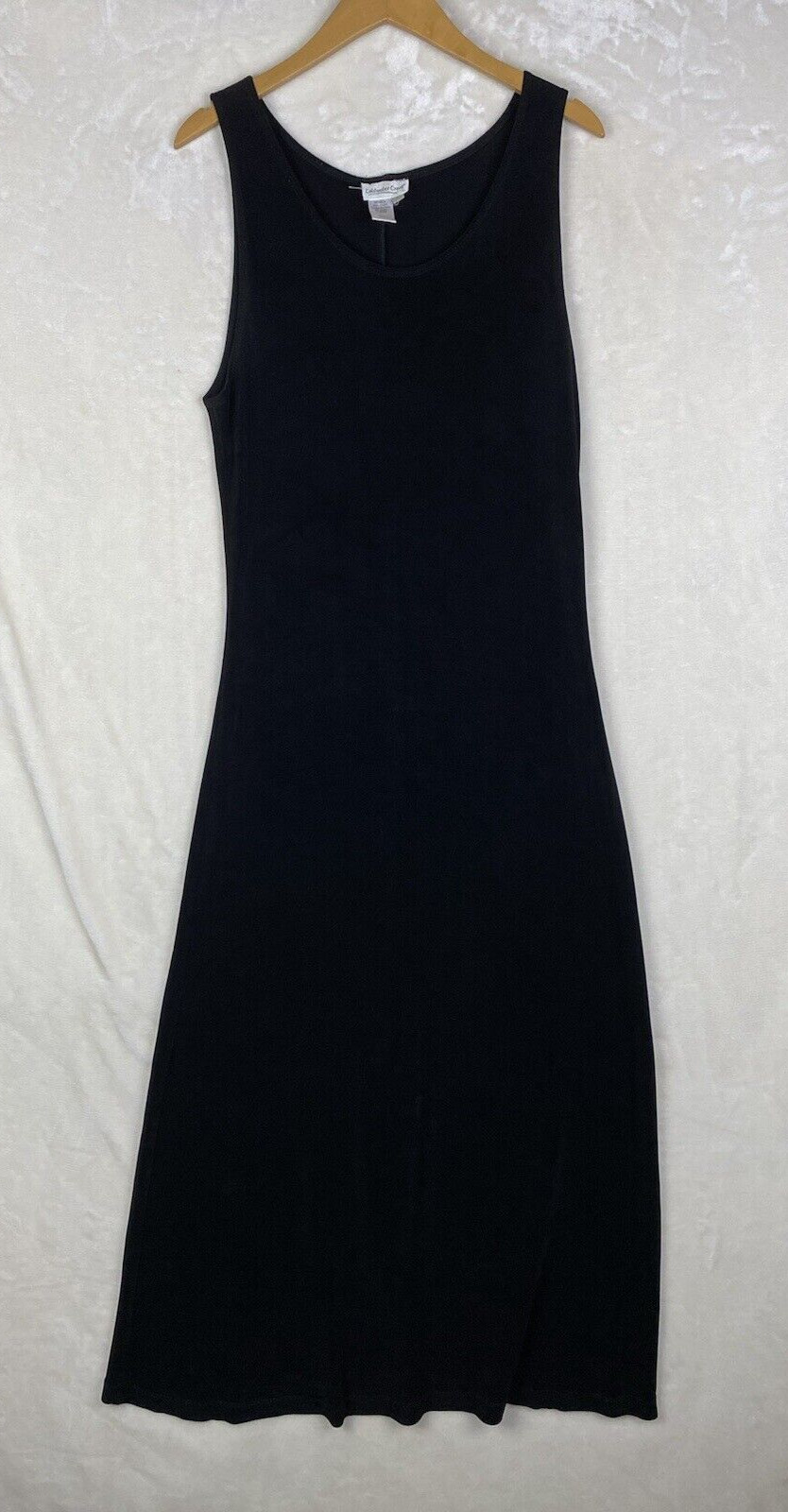 VTG 70s Coldwater Creek Midi Dress Womens Large Black Slinky Jersey Travel Goth
