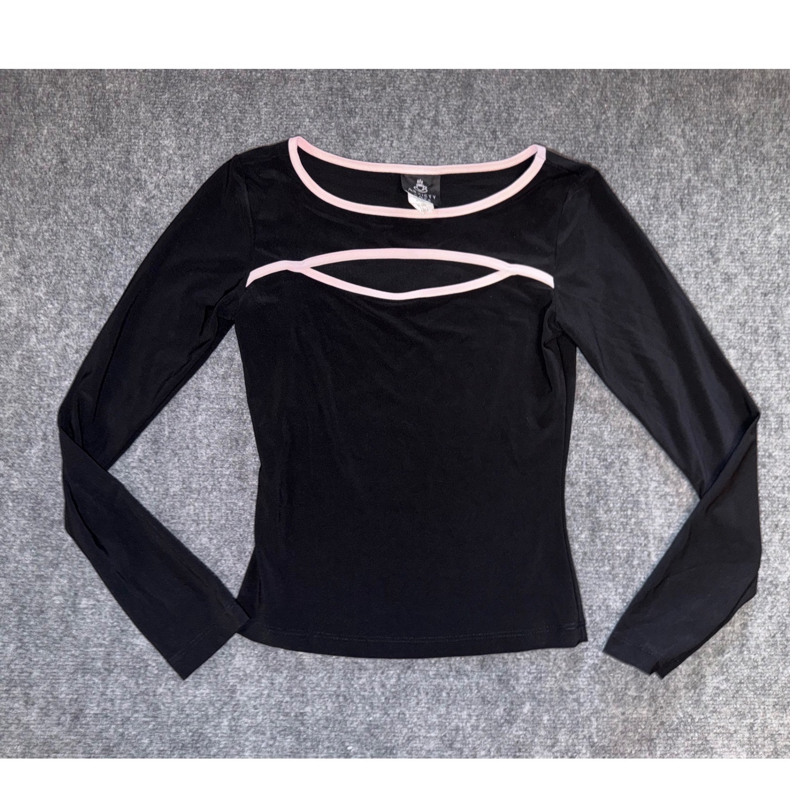 Anxiety Cafe Vintage Y2K Black Pink Cutout Long Sleeve Top Made in USA Small