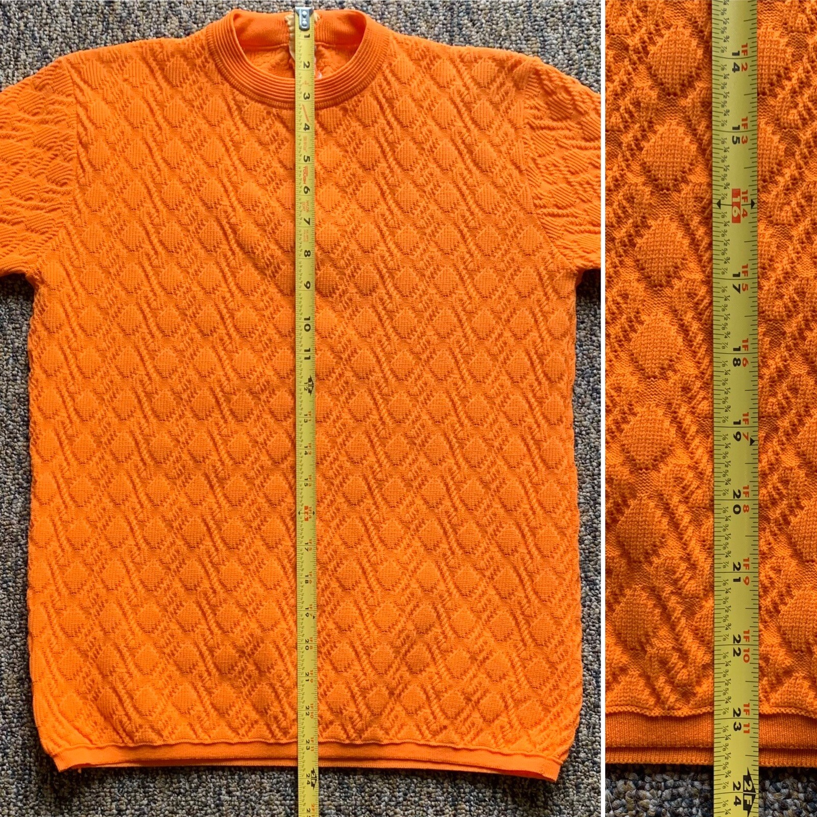 Vintage Miss Holly Top Orange Polyester Short Sleeve Made in Hong Kong size 38