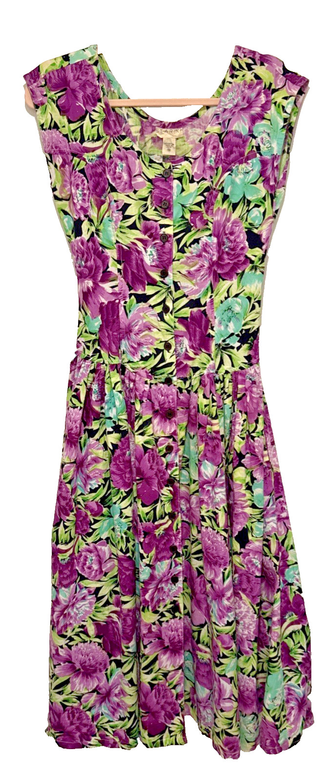 Vintage 1990s Starina Cotton Floral Dress Button Down Front Size Small