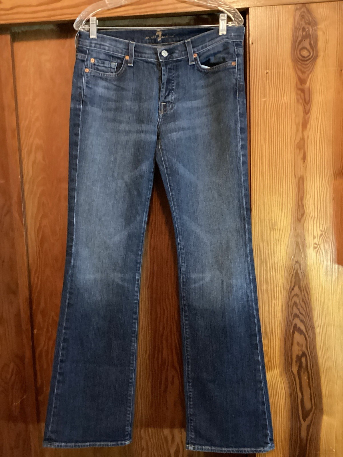 Vintage 7 For All Mankind Stretch Boy Cut Button Fly Boot Cut Jeans.Size 30X32.5